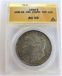 1896 P MORGAN DOLLAR VAM 4A DOUBLE STARS TOP 100 ANACS AU55 - Picture 1 of 3