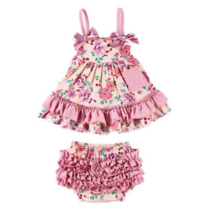 NEW Boutique Baby Girls Floral Swing Top Dress Ruffle Bloomers Outfit Set Easter