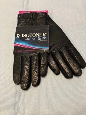 New ISOTONER  Womens SMART TOUCH BLACK LEATHER GLOVES SZ Med/Lrg NEW WITH TAG - Image 1 of 4