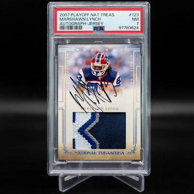 2007 Playoff National Treasures MARSHAWN LYNCH RC RPA /99 Jersey Auto #123 - Image 1 of 2
