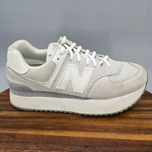 New Balance 574+ Shoes Women's 9 B Gray White Suede Platform Sneakers NO INSOLES - Picture 1 of 10