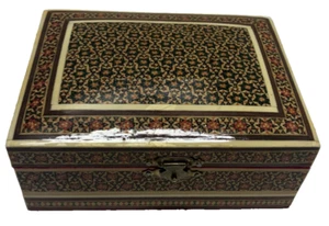 Persian/Khatam Inlaid Wood Jewelry Trinket Box Red Velvet Interior - Picture 1 of 8