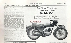 D.M.W. 'Model 175P Mk.IX' 173cc Motor Cycle : 1957 Magazine Report Clipping - Foto 1 di 1