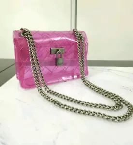 Kurt Geiger Crossbody Women Pink Vinyl Brixton Padlock Shoulder Bag Chain Strap - Picture 1 of 10