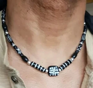 Mens tribal Style necklace,yak bone Beads,leather,Handmade,surfer,Black Beads - Picture 1 of 4