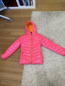 Spyder Girls Medium Puffer Jacket Pink Hooded Lined Pocket Coat Insulated Down - Picture 1 of 17