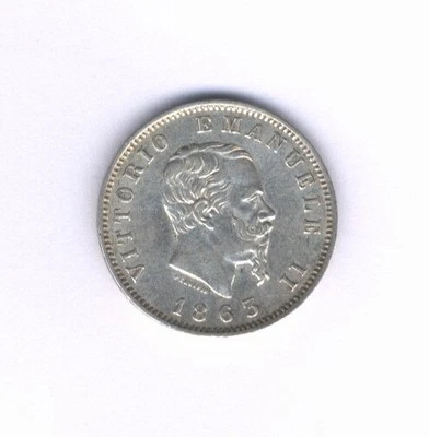 ITALY KINGDOM VITTORIO EMANUELE II  1863-M-BN  1 LIRA SILVER COIN, XF/AU - Image 1 of 2