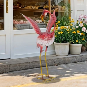 Metal Garden Ornament Tall Outdoor Free Standing Decorative Flamingo Bird Statue - Picture 1 of 13