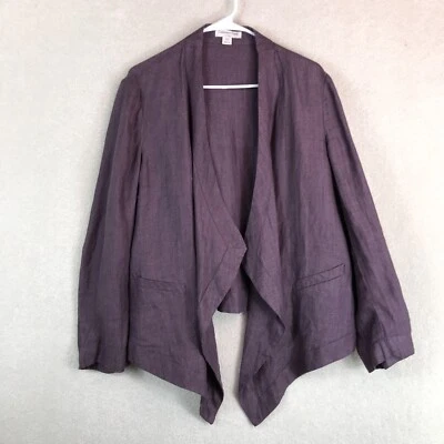 Coldwater Creek Blazer Womens Medium Linen Purple Waterfall Open Front Classic - Изображение 1 из 4