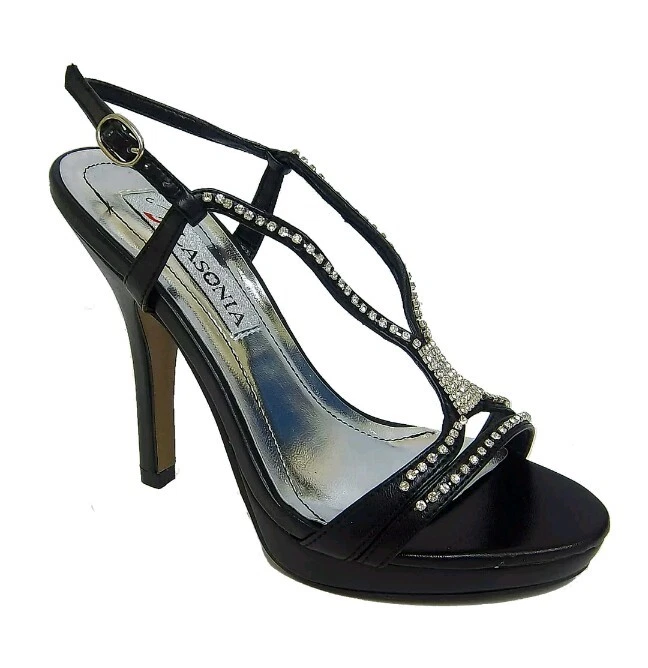 7 - 7.5 Lasonia Womens Black Platform Heels Dress Sandals Open Toe Heel Stiletto - Image 1 of 1