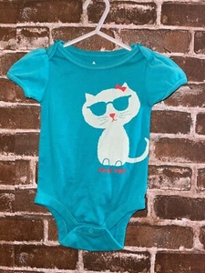 NUEVO CON ETIQUETAS BABY GAP NIÑAS 6-12 MESES BEBÉ BODY DE UNA PIEZA GATO FRESCO VERDE AZULADO GATITO - Imagen 1 de 2