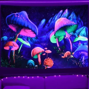 Mushroom Blacklight Tapestry Wall Hanging Large Wall Art Poster UV Reactive - Picture 1 of 6