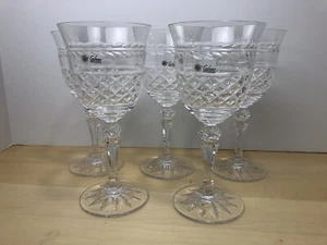 5 GALWAY Irish Crystal Water Goblets Leah Mint Condition Signed W/Orig Stickers - Picture 1 of 9