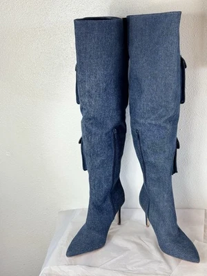 Mujeres Botas Sobre la Rodilla Denim Plataforma Tacones Altos Tacones Altos Punta Punta Zapatos Nuevos Foto 1 de 4