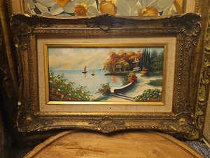 Antiguo barco holandés firmado siglo XIX óleo sobre lienzo paisaje fluvial pueblo iglesia - Imagen 1 de 24