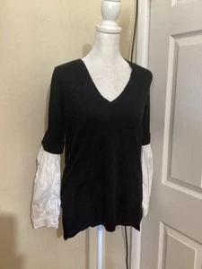 Trouvé Black White Long Sleeve Combo V-neck Sweater Top Cashmere Blend XS - Picture 1 of 6