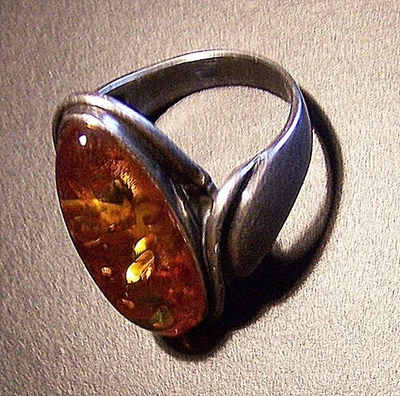 Nostalgischer schöner Bernstein-Ring aus Echtsilber - Bild 1 von 4