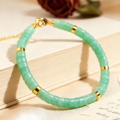 Green Aventurine Dainty Bracelet 4mm Tube Beads Minimalist Handmade Healing Gift - Image 1 of 4