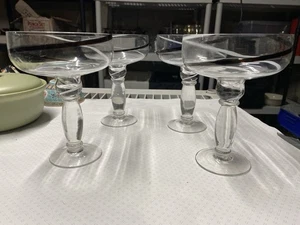 Set Of 4 Margarita Glasses. Black & White Swirls. Thick Stems - Picture 1 of 17