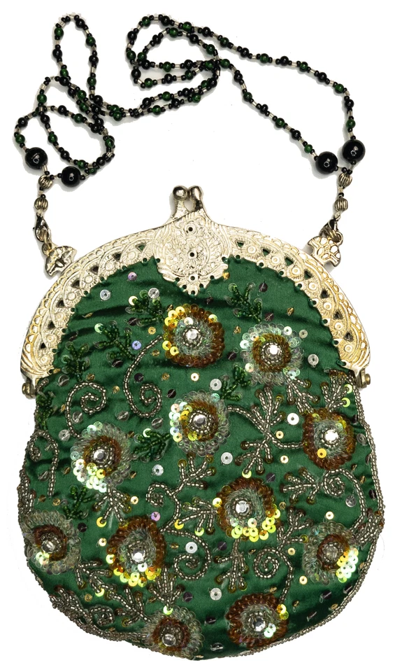 Vintage Sequin Beaded Metal Frame Handbag with Rhinestones - Image 1 of 1