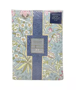 WILLIAM MORRIS England QUEEN Cotton Percale Hyacinth Duckegg Duvet Cover Set NEW - Picture 1 of 2