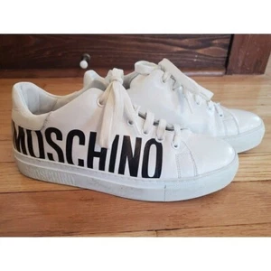 Moschino Leathet Low Top Sneaker White Black sz 36 /6.5 Women's - Picture 1 of 12