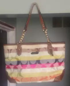 COACH - Vintage bunte Schultertasche / Handtasche Metallanhänger Unikat braun Leder T - Bild 1 von 13