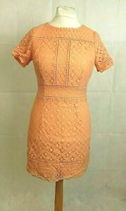 Oasis Isla Floral Lace Peach Shift Dress Size Medium  UK £46 LN013 KK 15