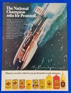 PENNZOIL RACING OLIO MOTORE 1975 STAMPA ORIGINALE ANNUNCIO "I CAMPIONI CHIEDONO PENNZOIL" - Foto 1 di 1