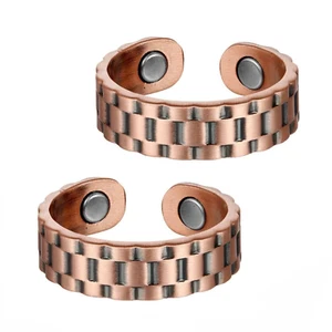 2 Pack Pure Copper Magnetic Ring Arthritis Therapy Matte Chain Adjustable Rings - Picture 1 of 5