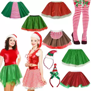 Womens Christmas Skirts Skater Tree, Elf, Decoration Mrs Santa Claus Dance Wear - Picture 1 of 19