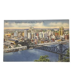 Vintage Leinen Postkarte Riverfront Boulevard und Skyline Pittsburgh, PA 798 - Bild 1 von 2