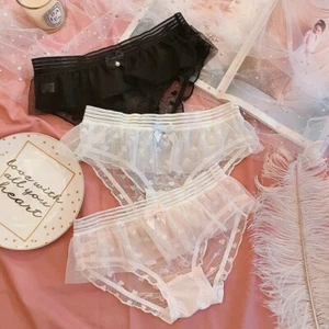 3 Pcs Women Lace Panties Sheer Underwear Lolita Lace Up Mesh Cute Lingerie - Picture 1 of 17