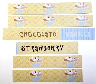 Ice Cream Sundae Chocolate Vanilla Strawberry Glossy 6 pc 6" x 7/8" Cardstock - Image 1 of 2
