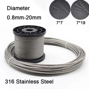 0.8-20mm 316Stainless Steel Cable Rigging Wire Rope Metal Cable Rigging 7x7/7x19 - Picture 1 of 10