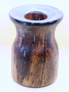 Handgedrechselte Holzvase unbekannter Art mit Samuri schwarzem Harz - Bild 1 von 11