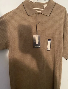 Haggar Mini Box Print Polo Bamboo Color Brand New W/ Tags! Classic Print Stretch - Picture 1 of 4