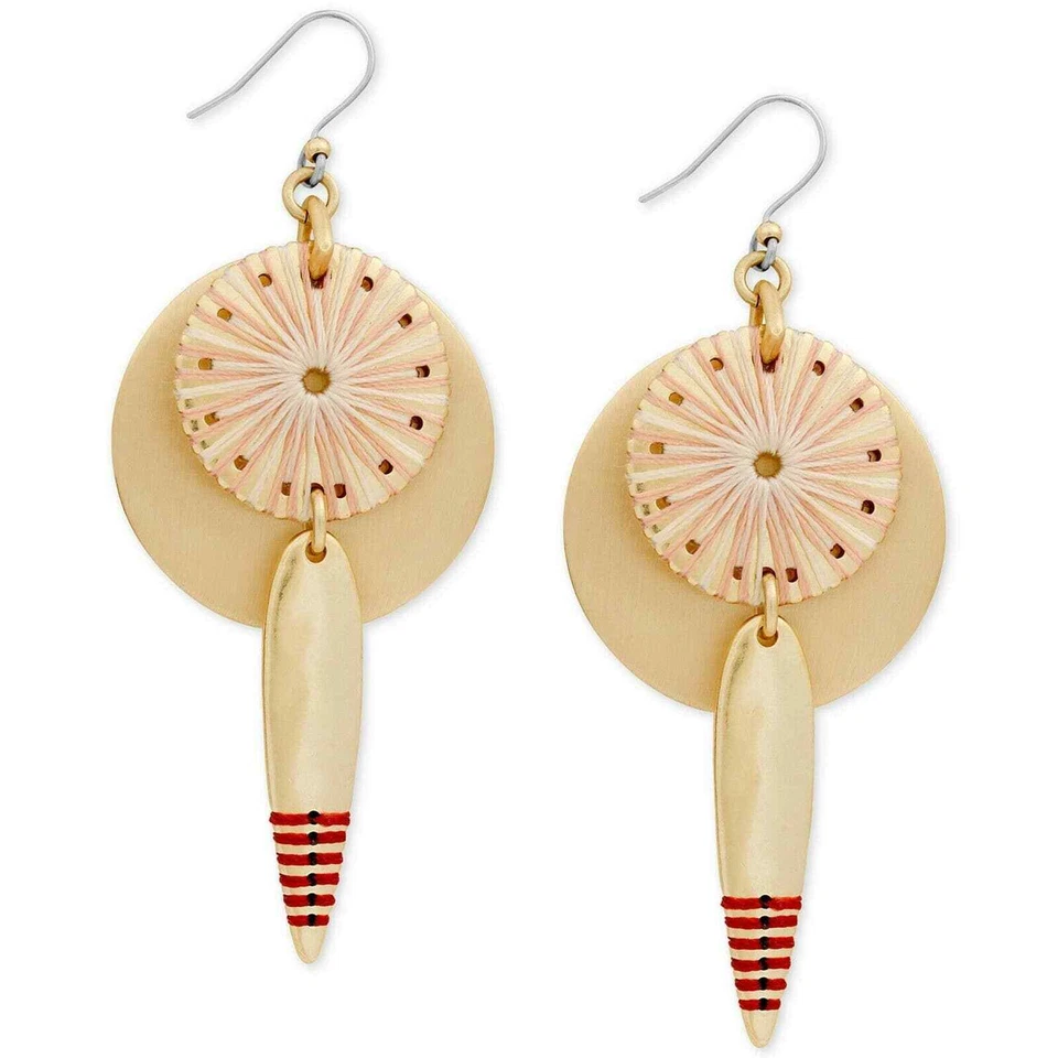 Lucky BRAND Gold Tone Multi-colored Threaded & Medallion Drop Earrings D101