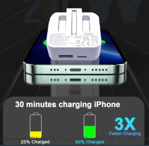 Folding USB For iPhone 16 15 14 13 12 11 Fast Charging 20W USB-C PD Plug Charger - Picture 1 of 6