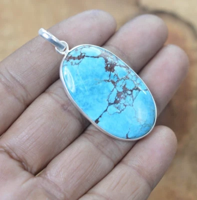 Groß Blau Türkis Oval Edelstein 925 Sterling Silber Anhänger Thanksgiving Gift - Bild 1 von 4