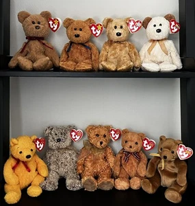 TY Beanie Bears CURLY-FUZZ-CASHEW-HUGGY-SHERWOOD-WOODY-TEDDY-HARRY-POOPSIE Neu mit Etikett  - Bild 1 von 14