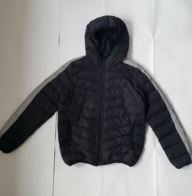 Children coat boys black with reflective stripes lightweight warm padded 9-10y  - Image 1 of 4