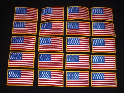 Lot (20) EMBROIDERED AMERICAN FLAG USA PATCH w/GOLD BORDER 3 1/4" X 2", Iron/Sew - Image 1 of 4