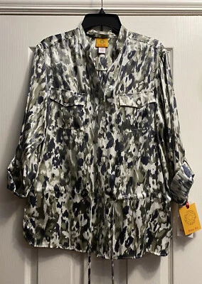 Nuevo con etiquetas Ruby Rd. Blusa brillante manga enrollable con botones para mujer talla 10, precio de venta sugerido por el fabricante: $64 Foto 1 de 4