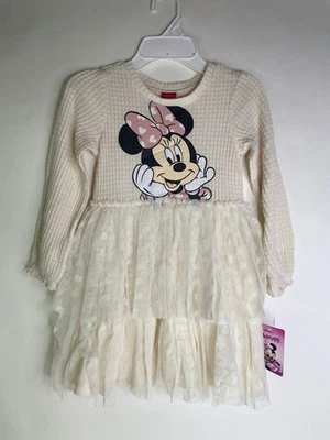 Disney Minnie Mouse Long Sleeve Waffle Knit Fit Flare Tutu Dress Girls Size 5 - Image 1 of 4