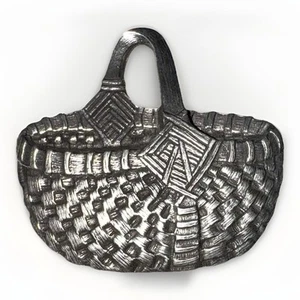 Vintage 1990 Danforth Pewter Woven Picnic Basket Brooch Pin - Picture 1 of 5