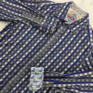 Robert Graham Button Down Hemd Herren Classic Flip Cuff blau grau kariert Größe M - Bild 1 von 19