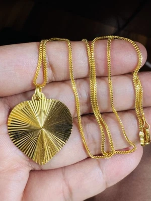 Saudi 22K 916 Real Pure Solid Gold Heart Shape Set Necklace 20” Long 8.63g 1.6mm - Image 1 of 4