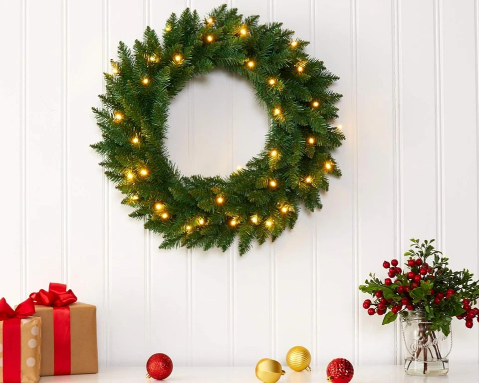 24" Green Pine Artificial Christmas Wreath with 35 LED Lights - Image 1 of 4