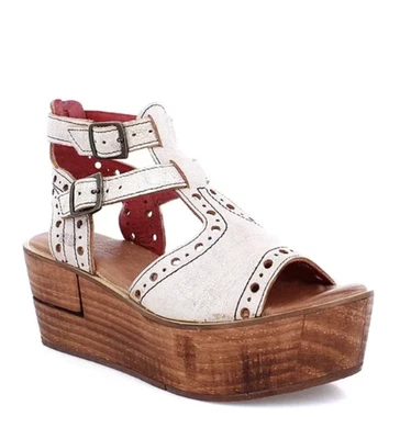 NIB Bed-Stu Nectar Lux Whitewash Leonara Lazer Cut Wedge Sandals Shoes 9 $175 - Image 1 of 3